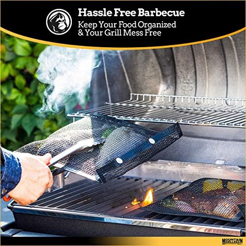 Mountain Grillers BBQ Mesh Grill Bags - 12 x 9.5 Inch Reusable Grilling Pouches for Charcoal Gas Electric Grills & Smokers - Heat-Resistant and Non-Stick Must-Have Pitmaster BBQ accessories - Set of 2