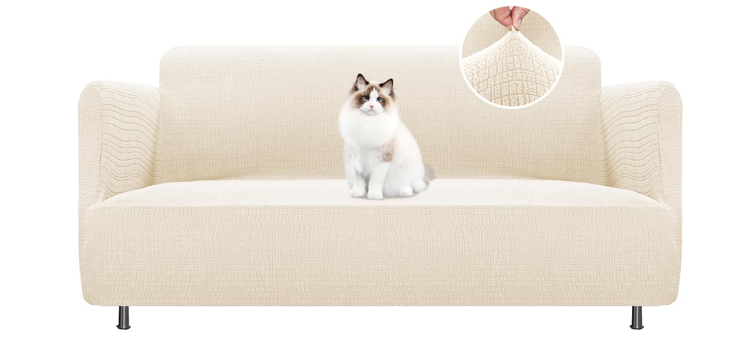 BellaHills Copridivano Grande 2 Posti(170-185cm), Jacquard Copridivano Altamente Elasticizzato, Moderno Copri Divano per Soggiorno, Funge da Protezione per Cani e Animali Domestici, Naturale