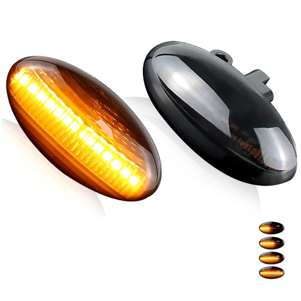 Dynamiczne boczne kierunkowskazy LED (migotanie sekwencyjne) kompatybilne z Peugeot 1007, 107, 108, 206, 301, 307, 407, 4007, 607 i kompatybilne z Citroën C1, C2, C3, C5, C6