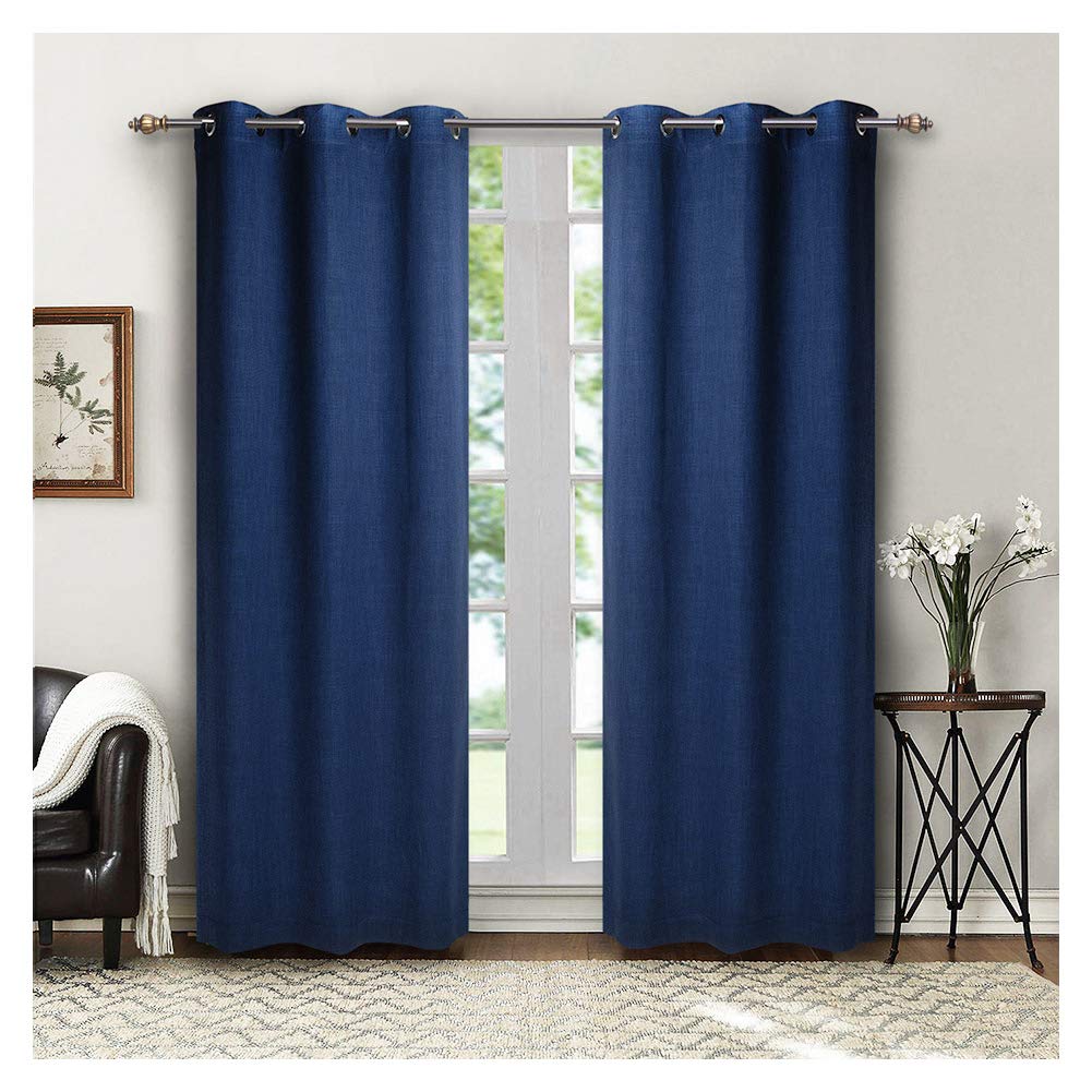 SINGINGLORY Blue Blackout Curtains for Bedroom Living Room, 42 x 84 Inches Long Curtains Panels Set of 2 Linen Textured Thermal Insulated Grommet Window Curtains (42x84 Inch, Dark Blue)