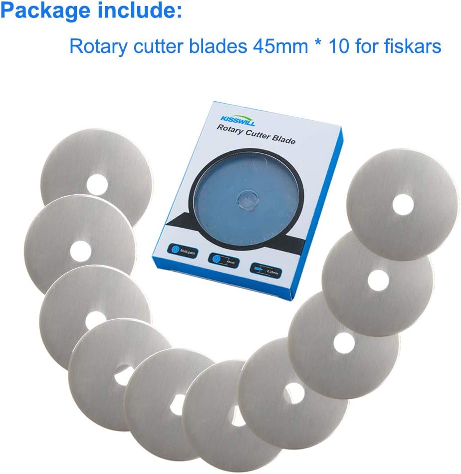 Rotary Cutter Blades 45mm 10 Pack by KISSWILL, Fits Fiskars, Olfa, Martelli, Dremel, Truecut, DAFA Rotary Cutter Replacement for Quilting Scrapbooking Sewing Arts &Crafts, Sharp and Durable