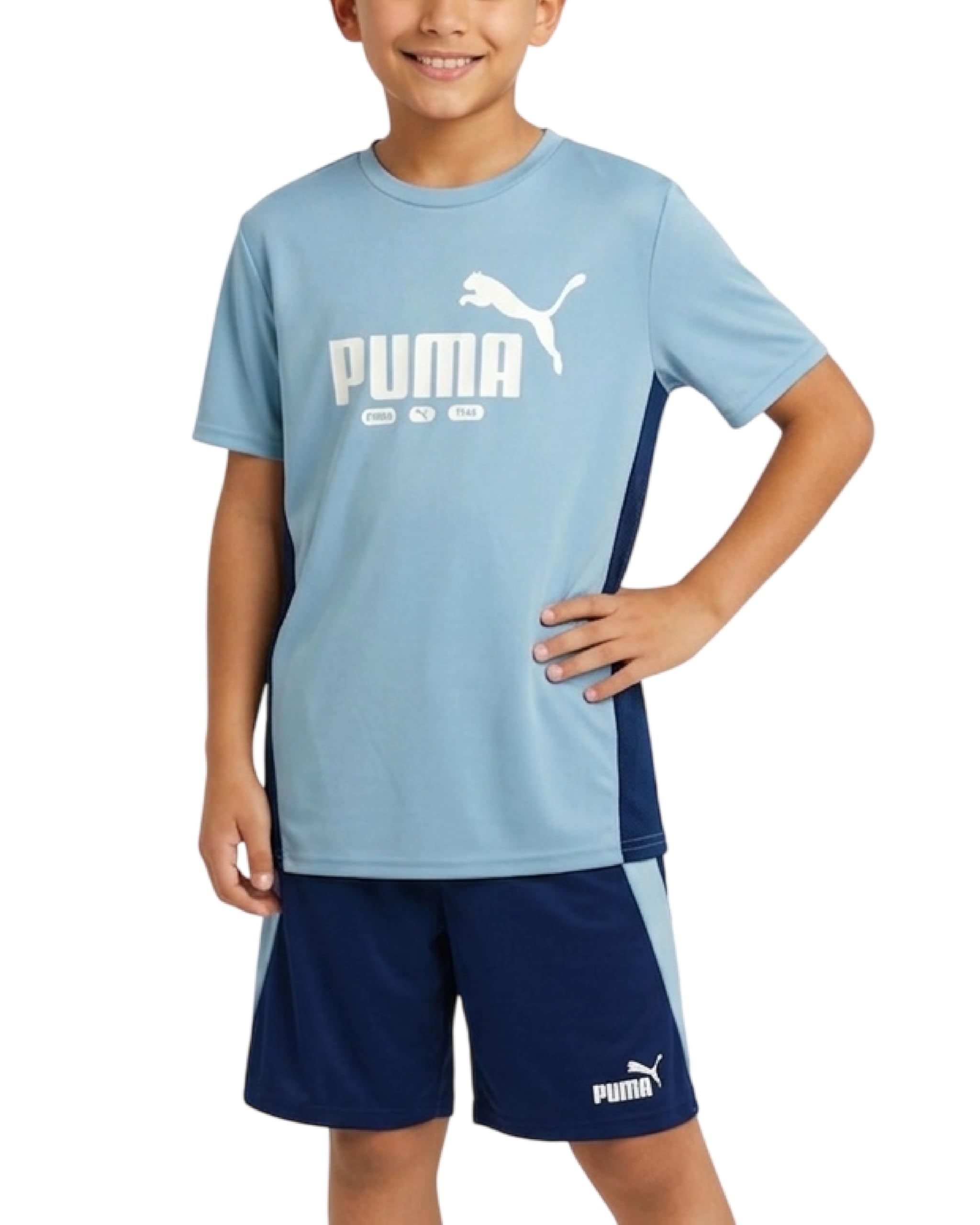 PUMA Boys Active Shorts Set - 2 Piece Dry Fit T-Shirt and Performance Gym Shorts