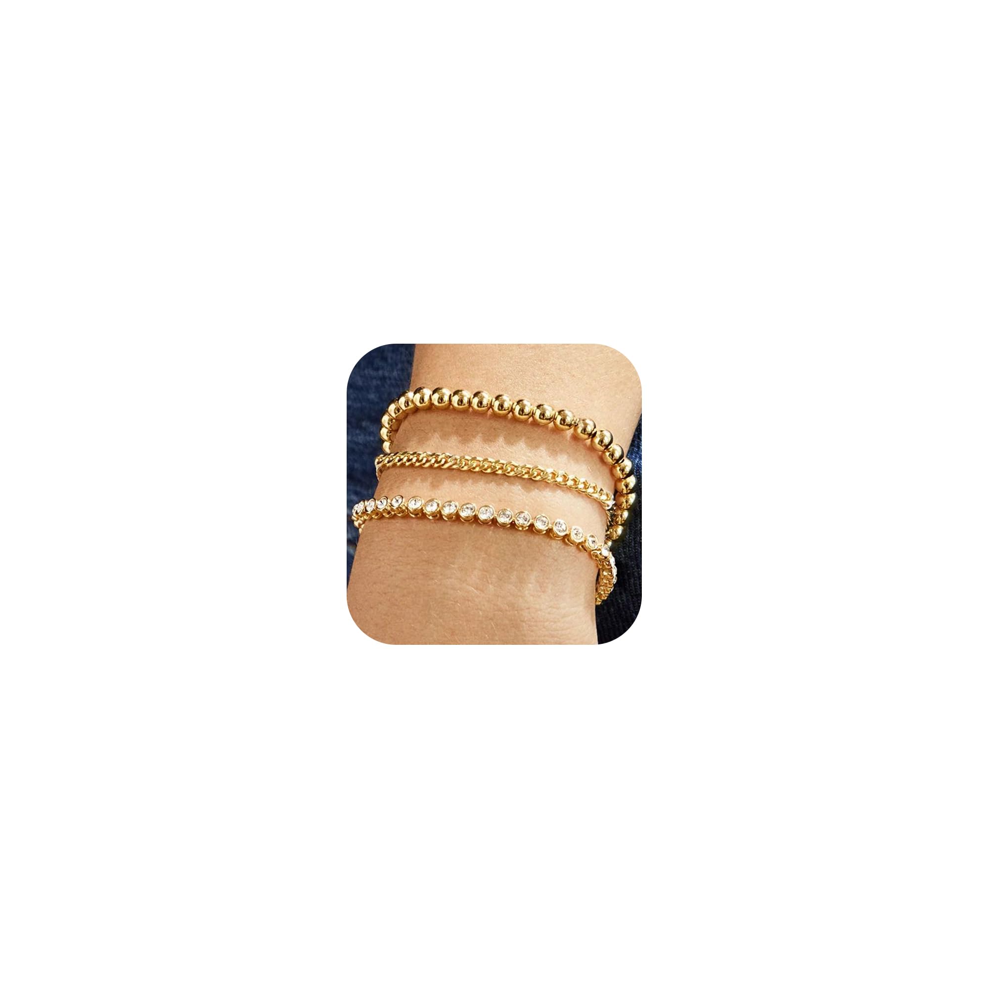 Gold Bracelets for Women, 14k Gold Plated Hand Chain Bracelet, 2 Pcs Ring Bracelets for Women Trendy Dainty Cubic Zirconia Bracelet Ring Bracelet Hand Jewelry Adjustable 6.3'+2'