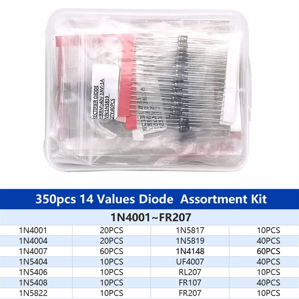 Kit di diodi raddrizzatori da 350 Pezzi FR107 FR207 1N4148 1N4001 1N4004 1N4007 1N5408 1N5819 1N5822 Set di diodi Schottky a commutazione Rapida(Color:1n5406-100pcs)