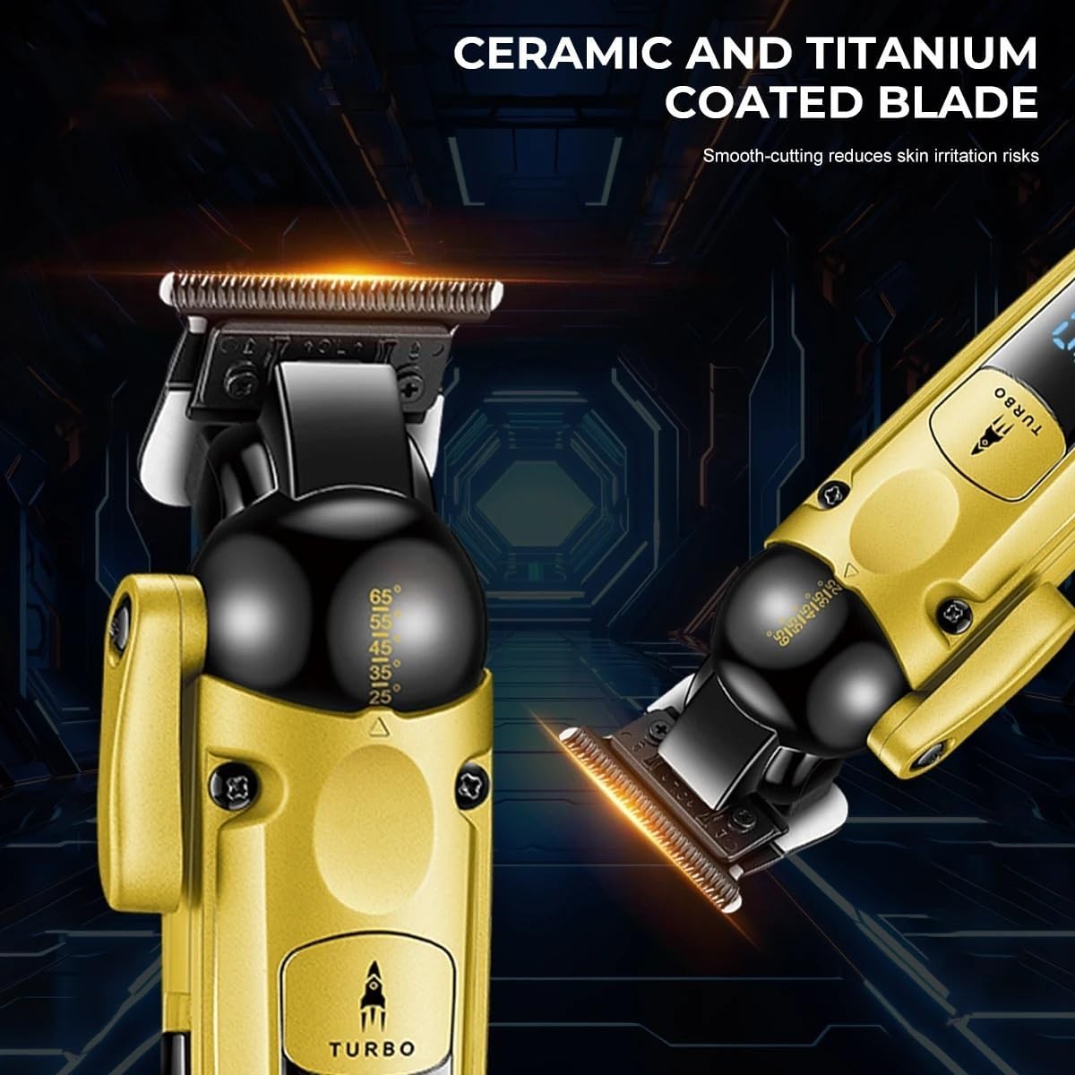 Professional Hair Clippers for Men, Men's Household Electric Hair Clipper With Intelligent Digital Display And 7000 RPM Electric Push Shear(Gold)