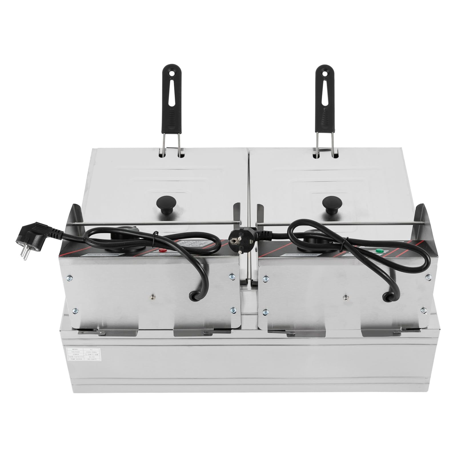 Freidora eléctrica doble de 12 litros, 5000 W, 2 x 2,5 kW, acero inoxidable, freidora profesional para restaurante o aperitivo y hogar, tapa de seguridad