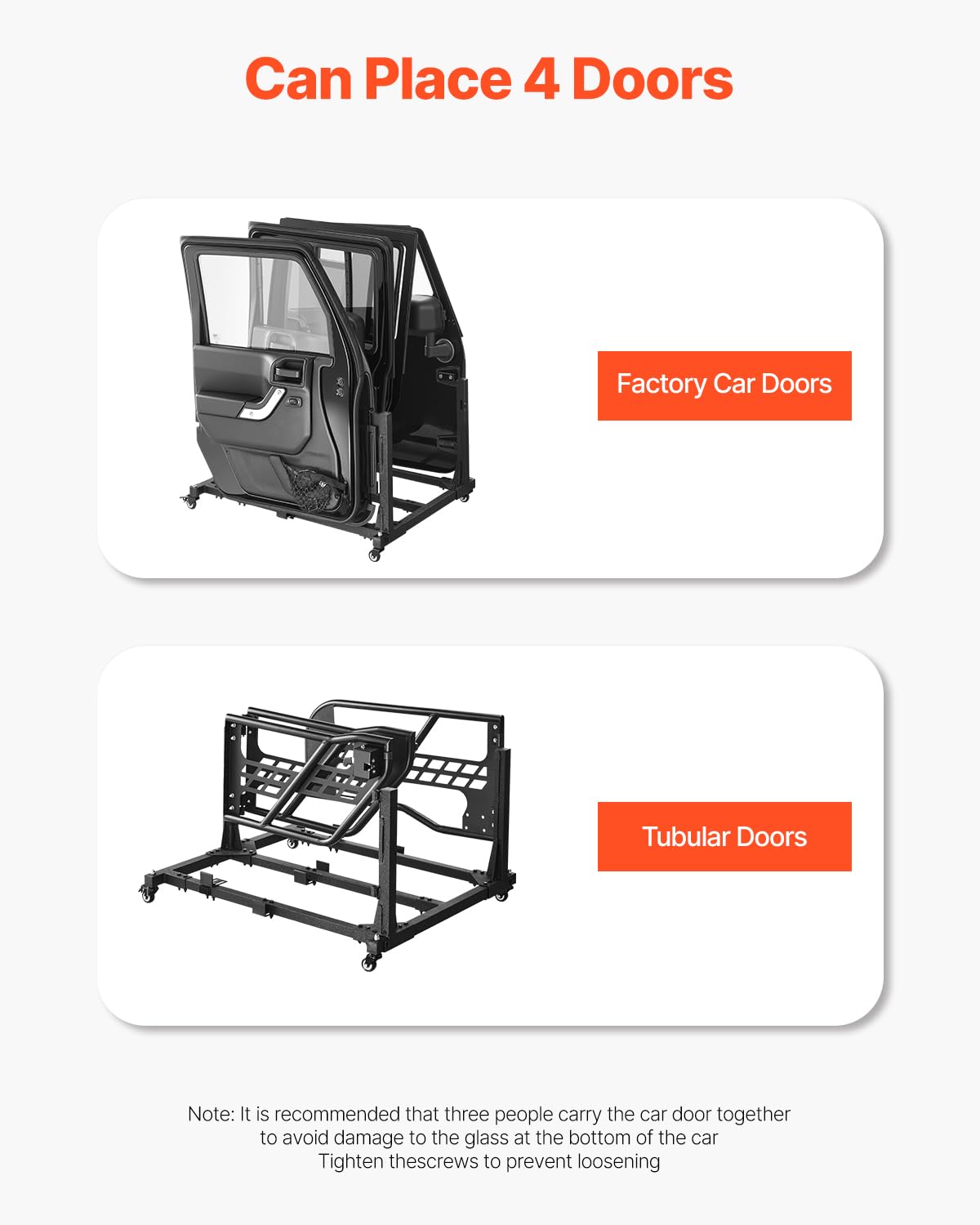 VEVOR Jeep-Türen-Aufbewahrungswagen (geeignet für 4 Türen) beweglich, stabiler Autotür-Halterungswagen, passend für Jeep Wrangler JK JKU JL Gladiator 2007-2024 Schwarz