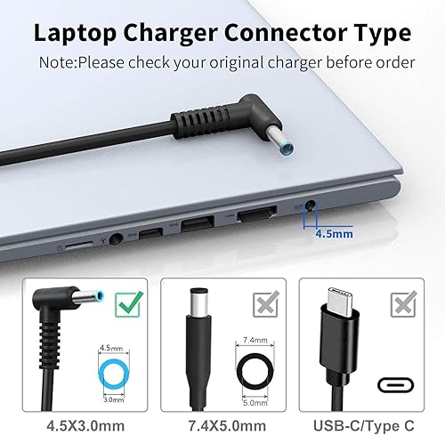 Miniatura 2 de 741727-001 740015-003 Cargador compatible con HP Laptop Computer Pavilion X360 14 15 17 Envy 13 15 X360, Stream 11 13 14 TouchSmart Elitebook 840