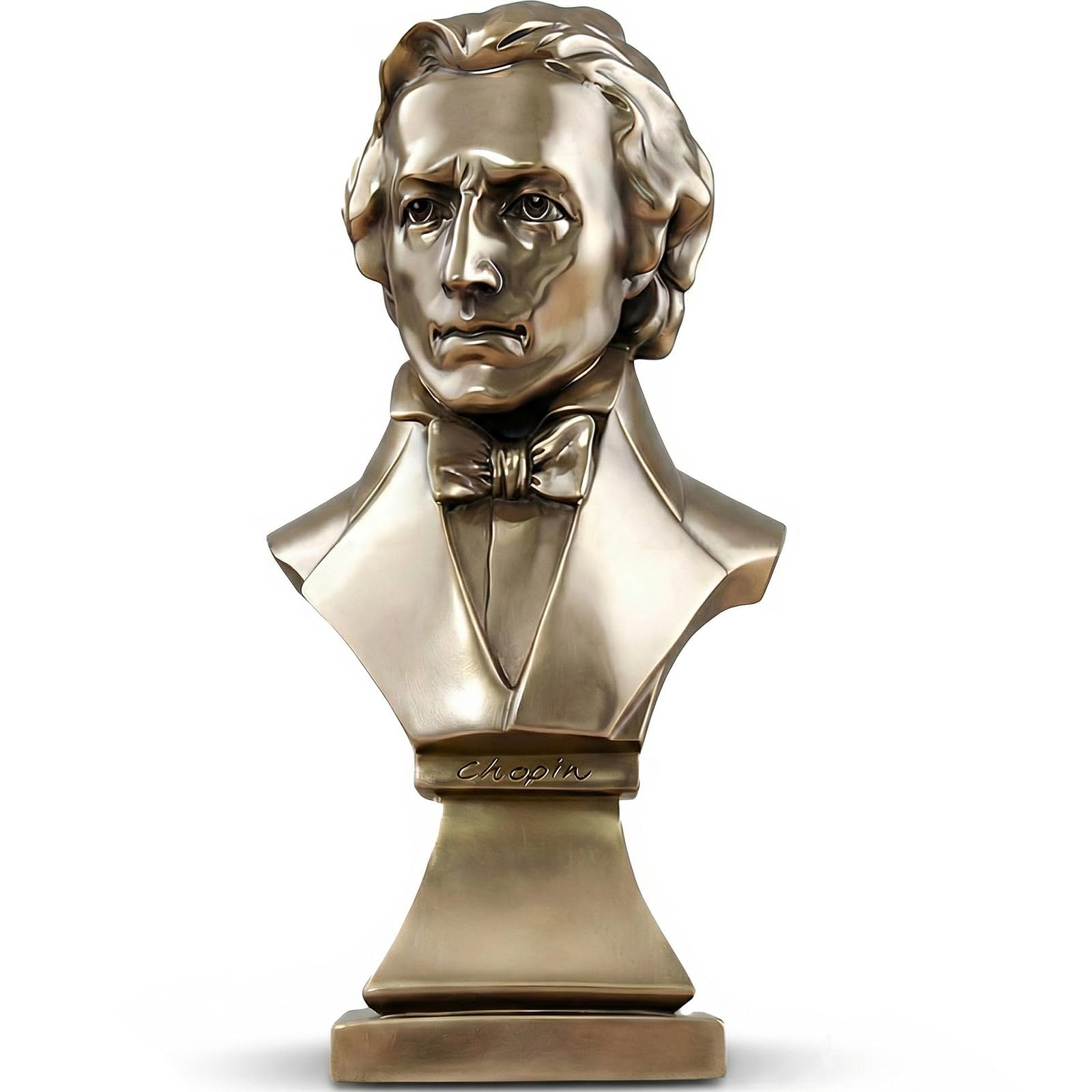 Frederic Chopin Bust Statue for Home Decor - Classical Music Gifts for Pianist & Piano Teacher - Vintage Style Gold Resin Sculptures for Office Desk, Library Shelf & Music Room Decoration, 11.5 Inch