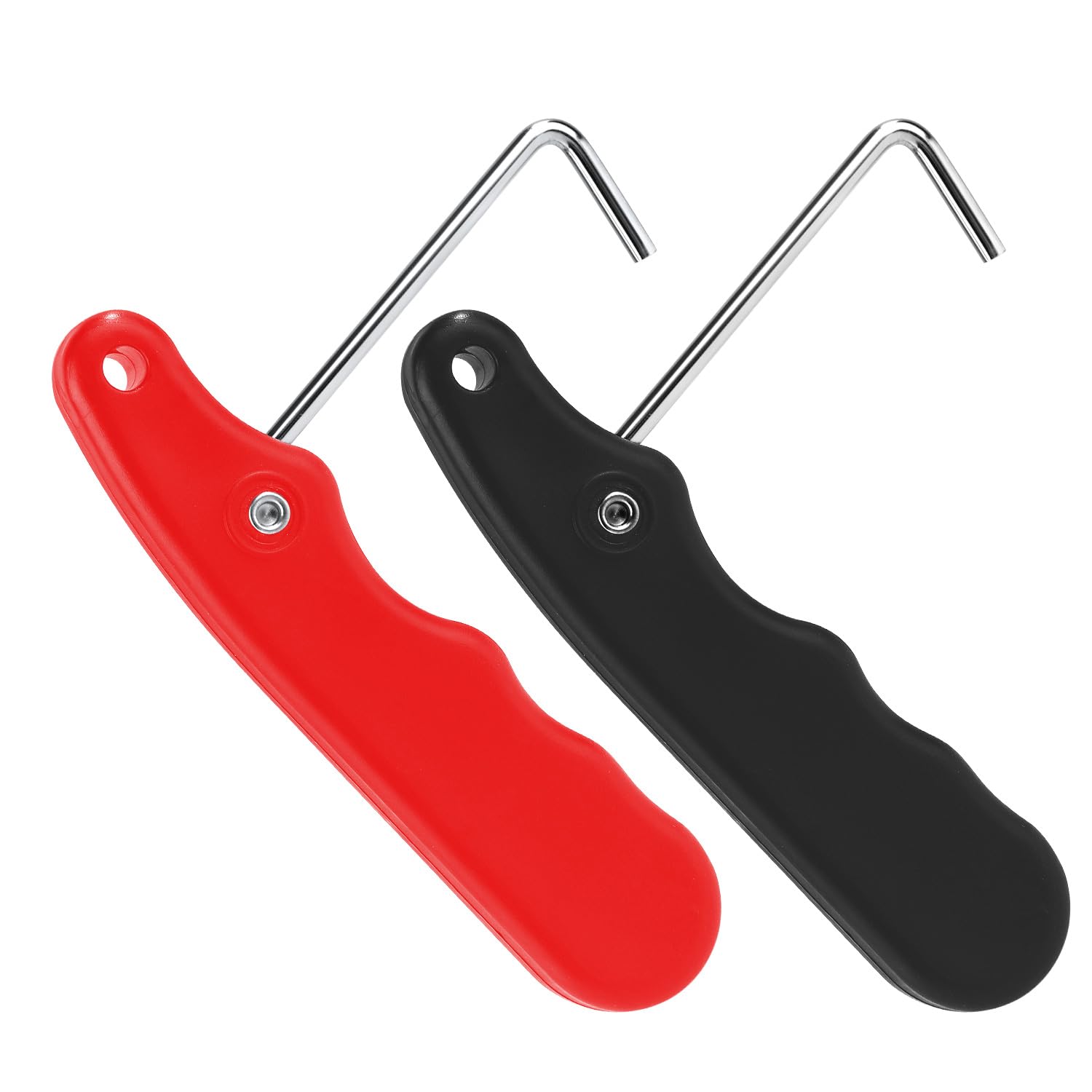2pcs Skate Lace Tightener, Plastic Shoe Lace Puller with Stainless Steel Hook Foldable Boot Shoe Lace Tightening Tool for ICE Skates Ice Hockey Figure Skates Shoes Accessories (Black, Red)