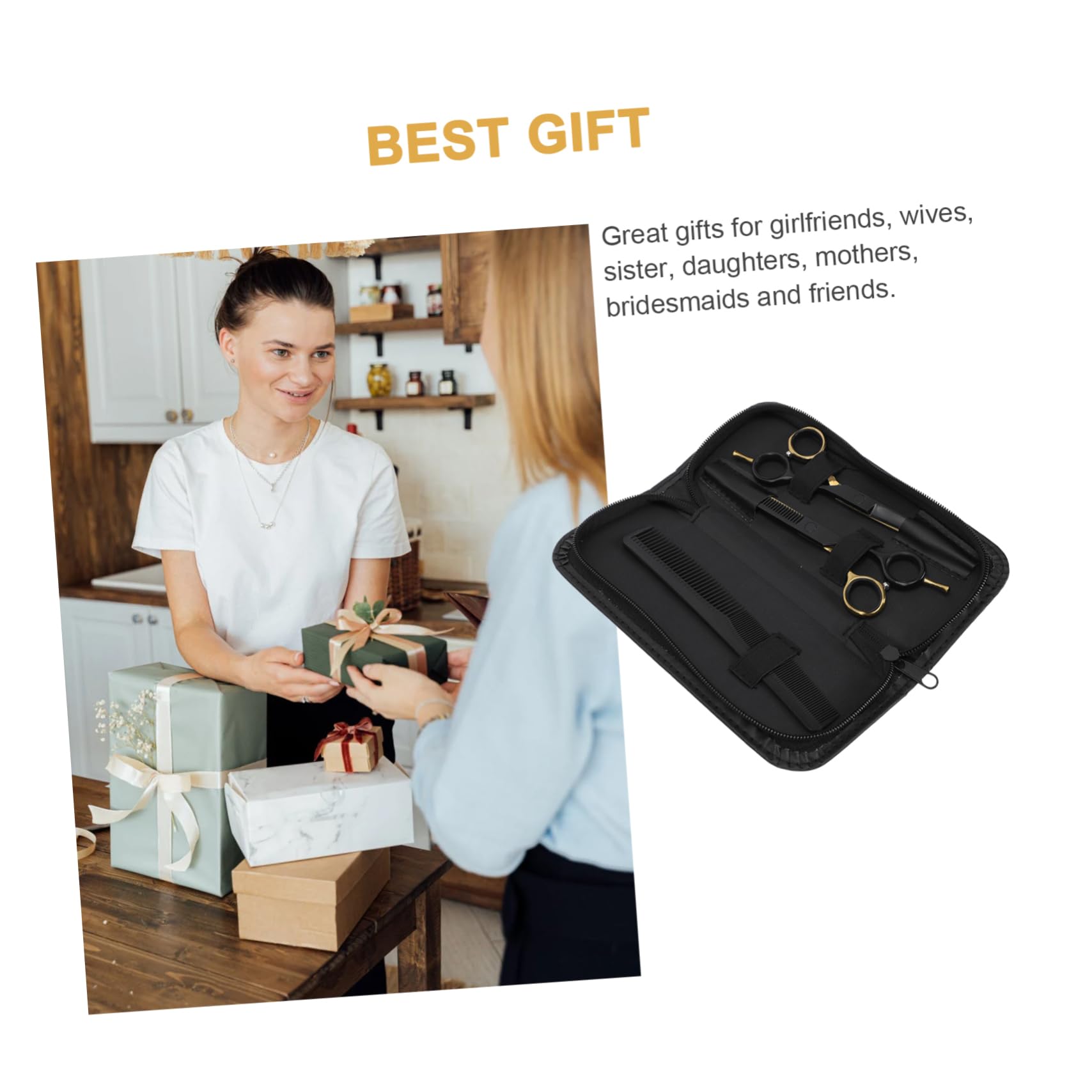 Mikinona Kit de Tijeras para Peluquería en Acero Inoxidable con Acabado Liso y Diseño Negro, Herramienta Profesional para Cortar y Peinar el Cabello en Casa o Salón