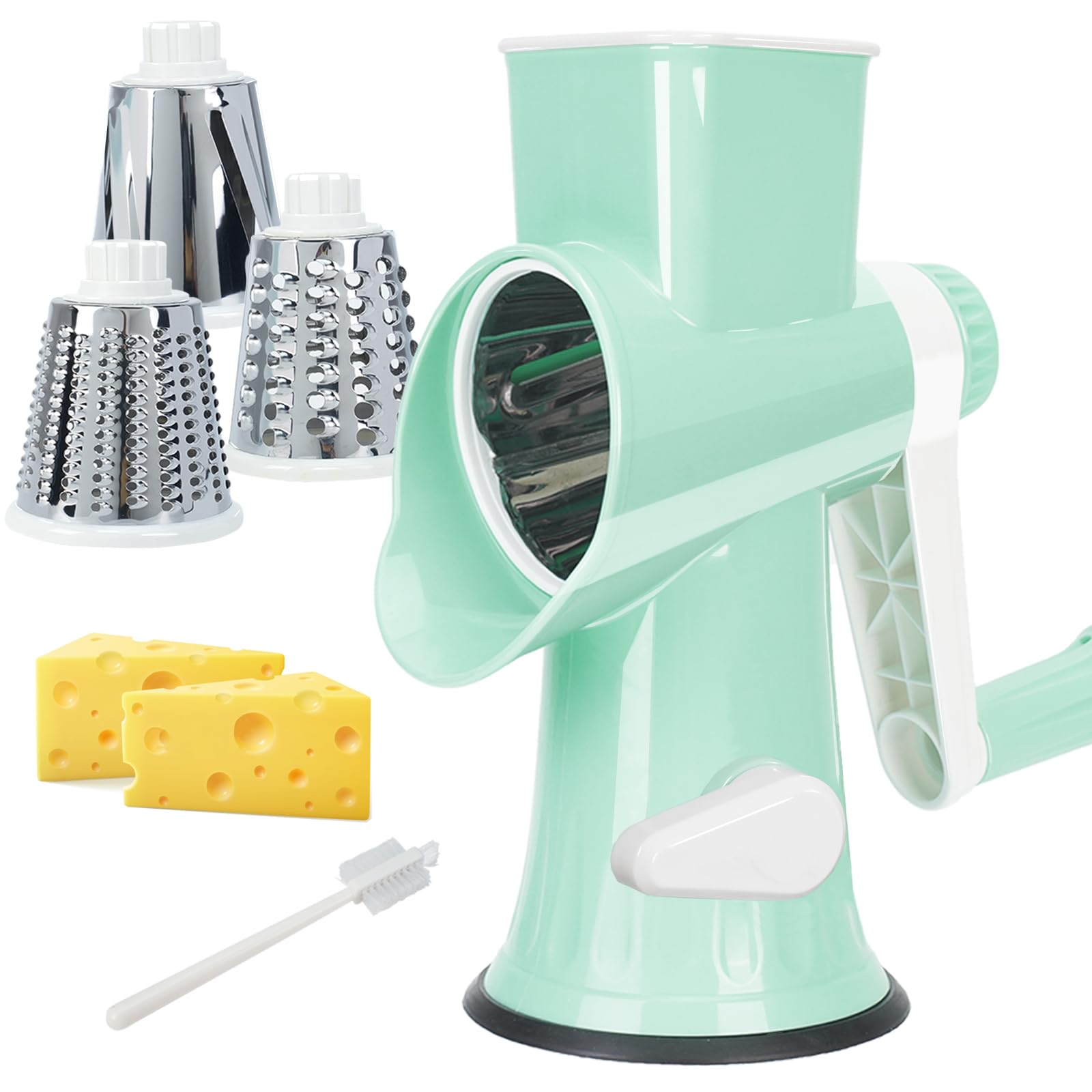 GOTOSOBAY Cheese Grater with Handle,Multifunctional Rotary Cheese Grater | Kitchen Cheese Shredder Can Easily Chop Vegetables,Potatoes,Carrots,Etc.The Suction Cup is Stable and Easy to Clean