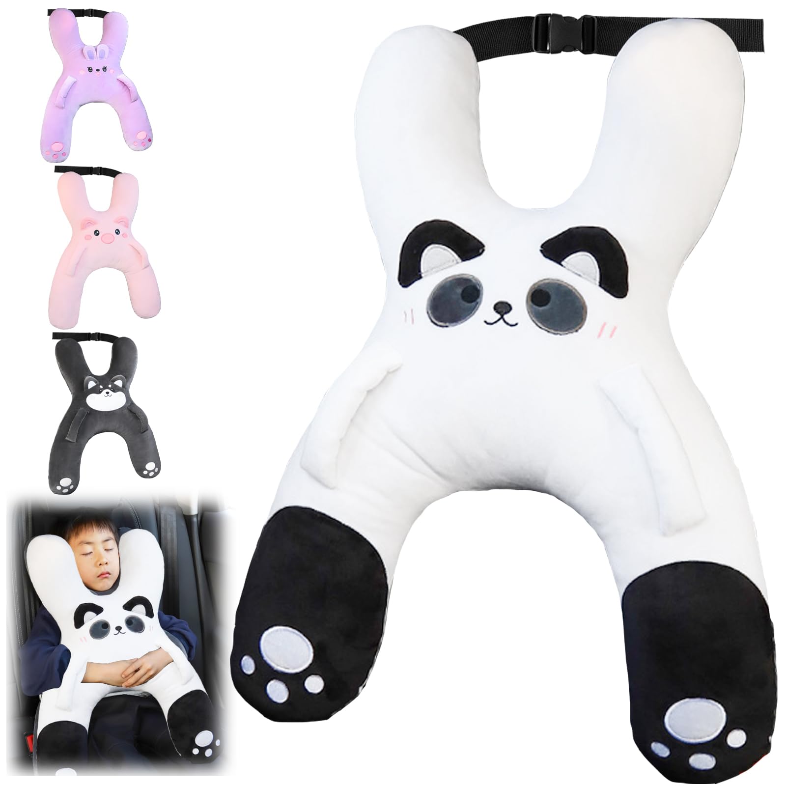 Almohada para dormir en forma de H, para coche, para niños, para dormir, adecuada para viajes, coche, avión, tren, autoconductor, viaje (blanco y negro)
