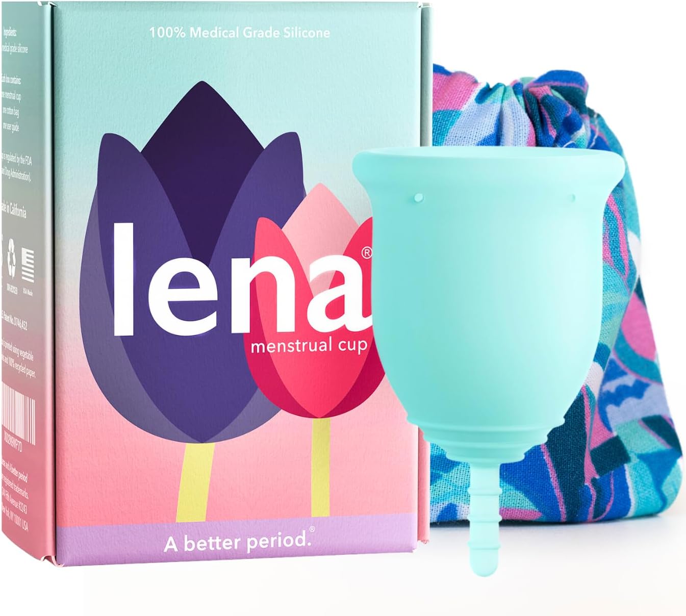 Lena Cup Reusable Menstrual Cup | Turquoise, Large | Experienced and Advanced Cup Users | Tampon, Pad, and Period Disc Alternative | Feminine Care Hygiene Products