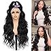 Veally Lace Front Wig Pre Plucked Ready to Wear 13x4 HD Glueless Body Wave Lace Front Wig for Women Natural Looking Synthetic Heat Resistant Fiber Wavy Lace Wig Natural Black