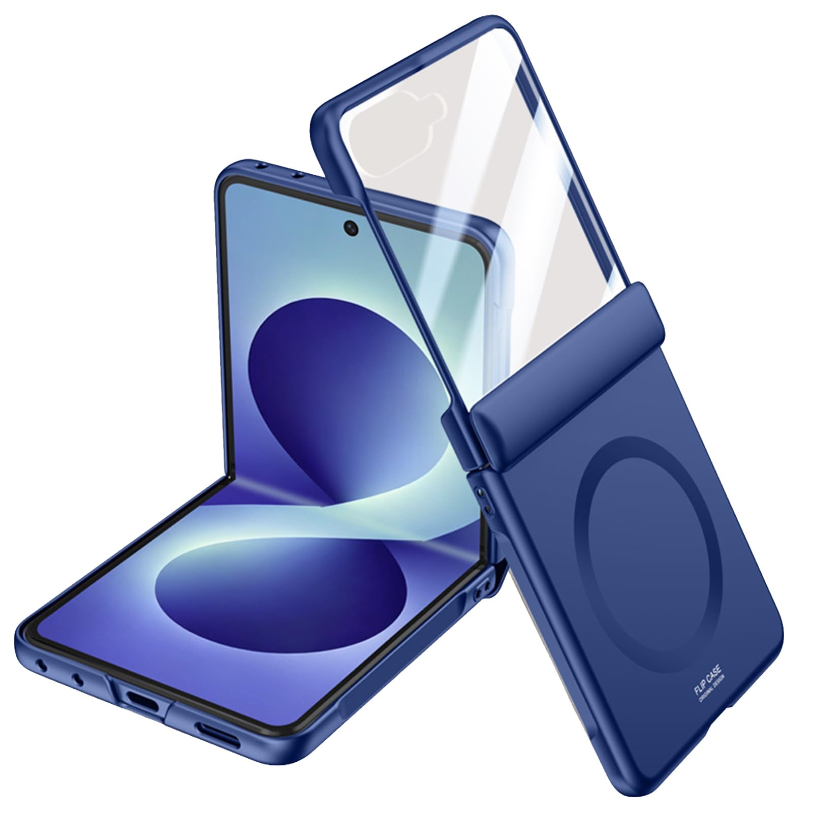 Etui do Samsung Galaxy Z Flip 8, wbudowana osłona ekranu, magnetyczne etui jednoczęściowe, odporne na wstrząsy, niebieskie