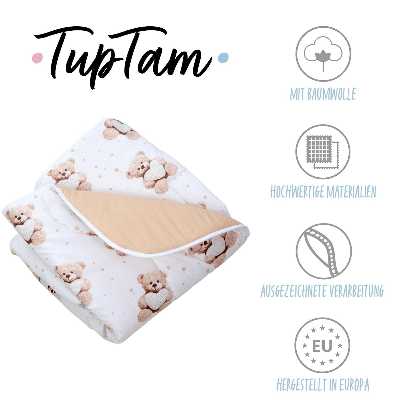 TupTam Tappeto Play Mat Per Bambini e Neonati Coperta 120 x 120 cm Gioco Imbottita XXL, Orsacchiotto con cuore/Beige - 2