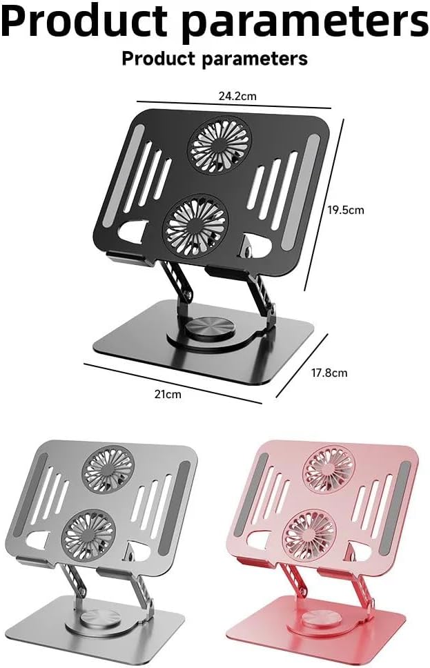 360° Rotatable Carbon Steel Laptop Stand – Adjustable Height, Tablet Lift, Cooling & Folding Desktop Holder | Soporte Giratorio de Acero para Laptop, Ajustable, Elevador, Plegable y Ventilado