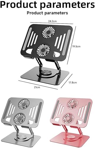 Miniatura 7 de Soporte giratorio para portátil de acero al carbono de 360 - Altura ajustable, elevador de tableta, soporte de escritorio plegable y enfriamiento