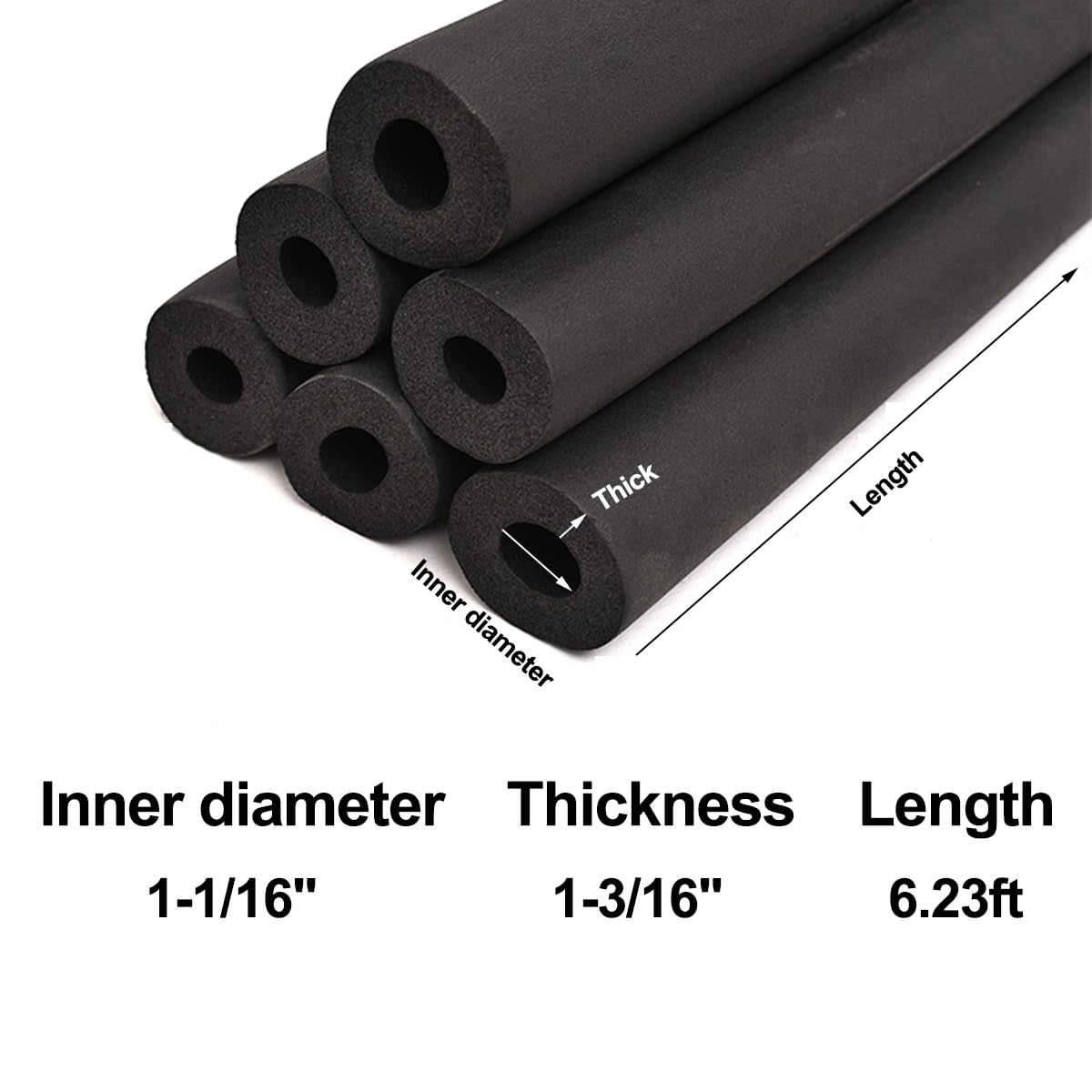 Tubo isolante in schiuma ispessita per tubi (ID 2,2 cm a 10,2 - 0,6 cm, lunghezza 1,90 m, 1 confezione) (ID 1-1/16 "xT 2,5-0,5 cm)