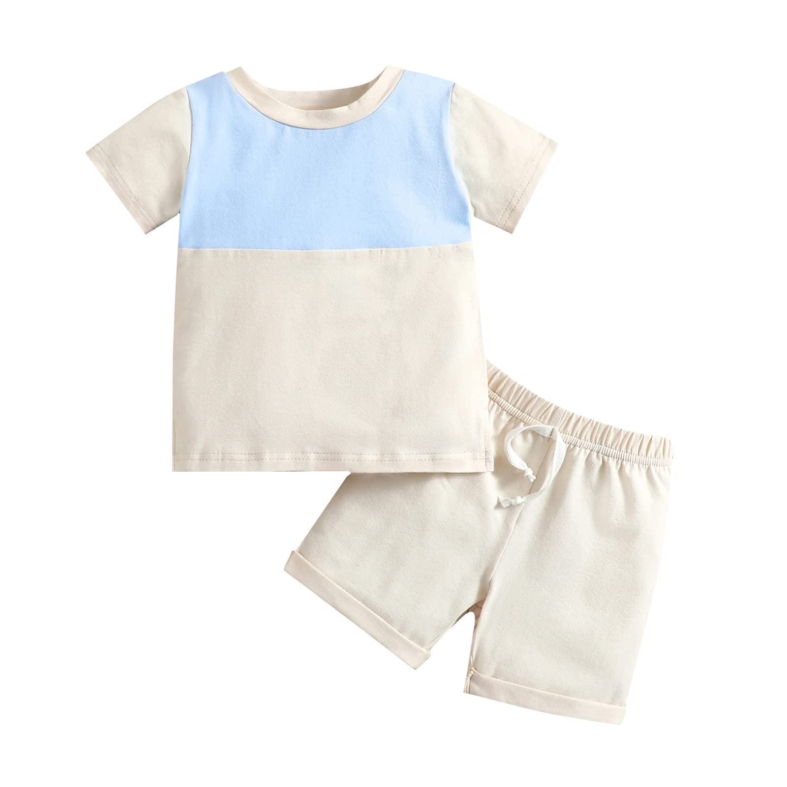 Rommioluya 2Pcs Toddler Baby Boy Summer Outfit Sleeveless Color Block Tank Top T-Shirt and Shorts Pants Set