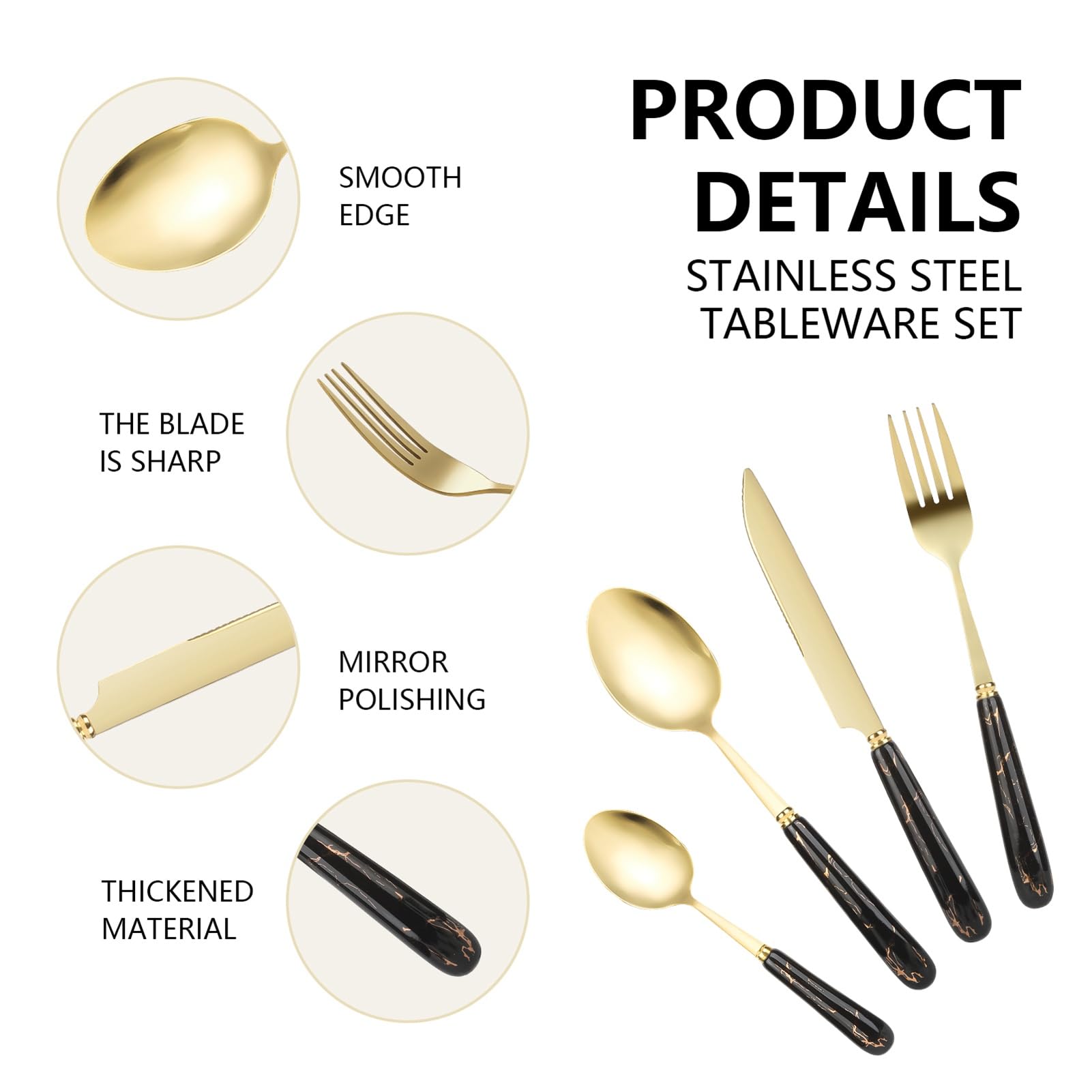 Edelstahl-Gabel-Löffel-Set, hochglanzpoliert, verdicktes Küchengeschirr-Set für Zuhause, Restaurants, Versammlungen, goldfarbenes Edelstahl-Besteck-Set, Geschirr,