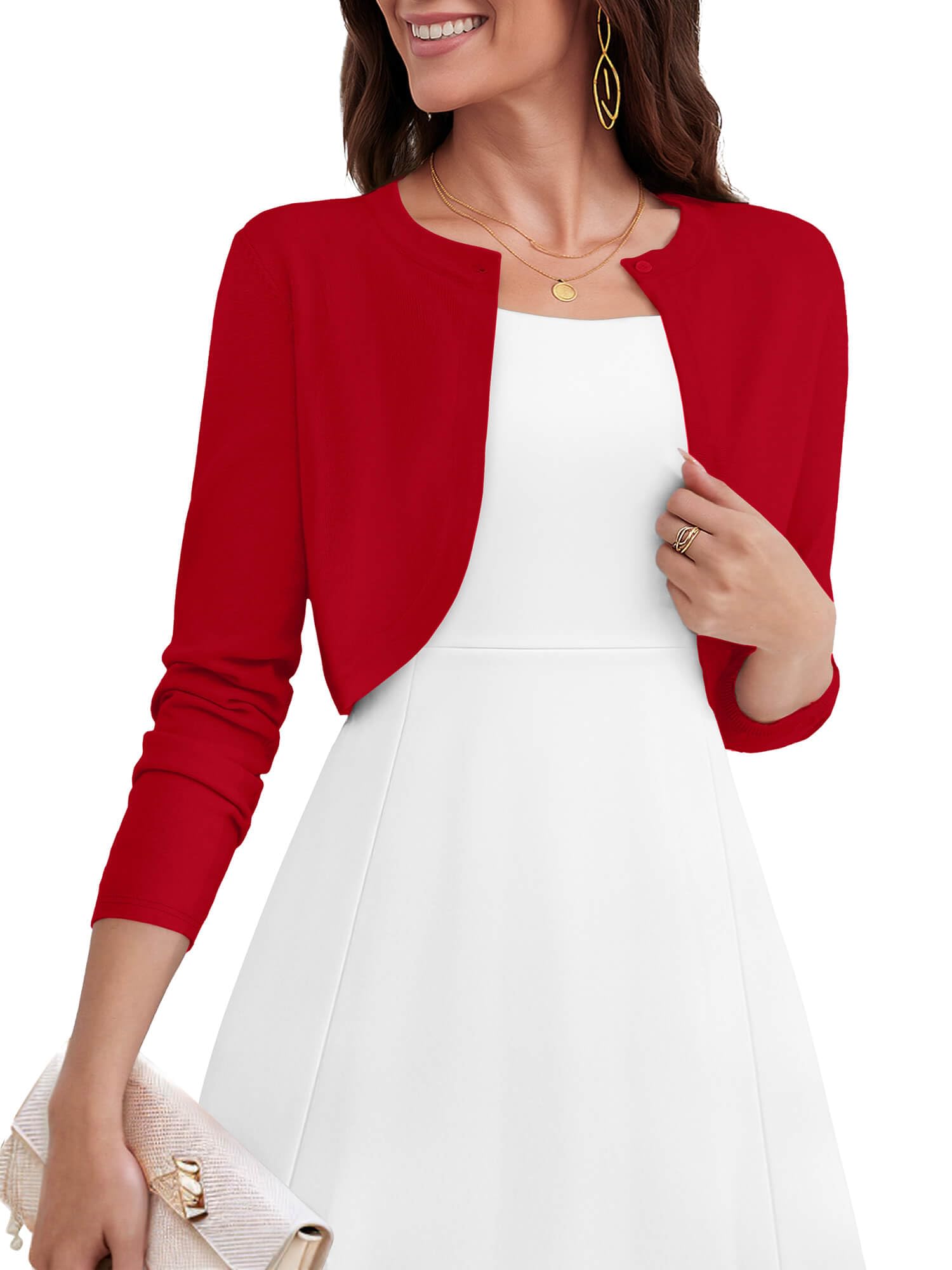 Womens Thin Shrugs Sweater Long Sleeve Lightweight Cropped Tops Open Front Cardigan for Dress