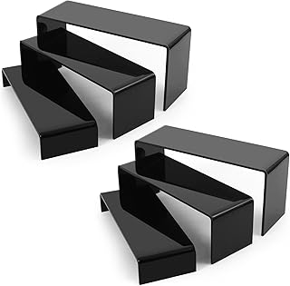 Goabroa Black Acrylic Display Risers, 3 Tiers 2 Set (6 Pcs) Acrylic Shelves Organizer Display Stand for Regular Show Funko POP Figures, Perfumes, Cup Cakes, Conutertop Desktop Acrylic Display for Decoration and Organizer