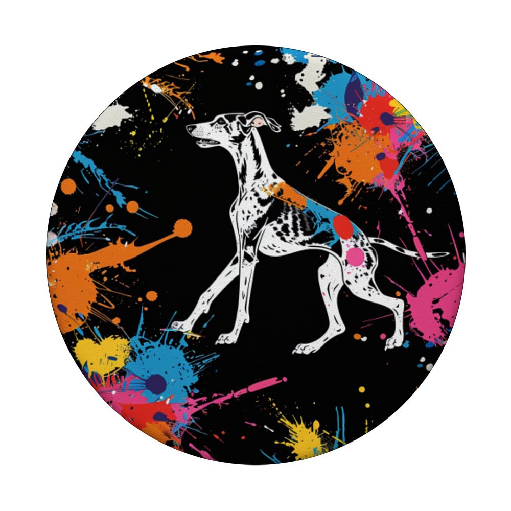 Abstract Color Splash Greyhound Dog Lover PopSockets Swappable PopGrip, Black - Image 3
