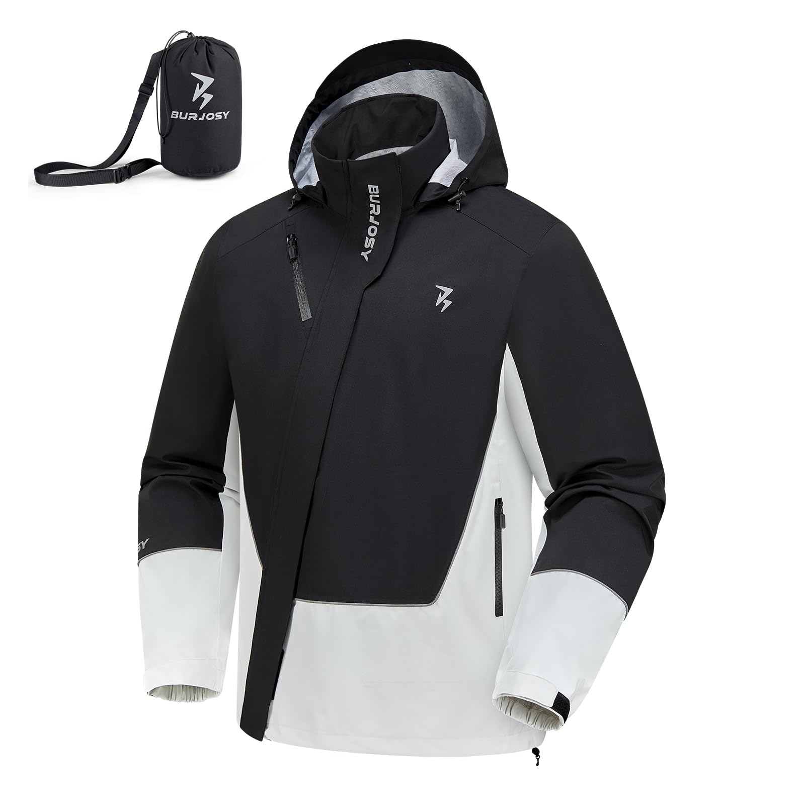Men's Packable Rain Jacket with Hood, Breathable Raincoat Reflective Pullover Waterproof Windbreaker For Cycling Golf