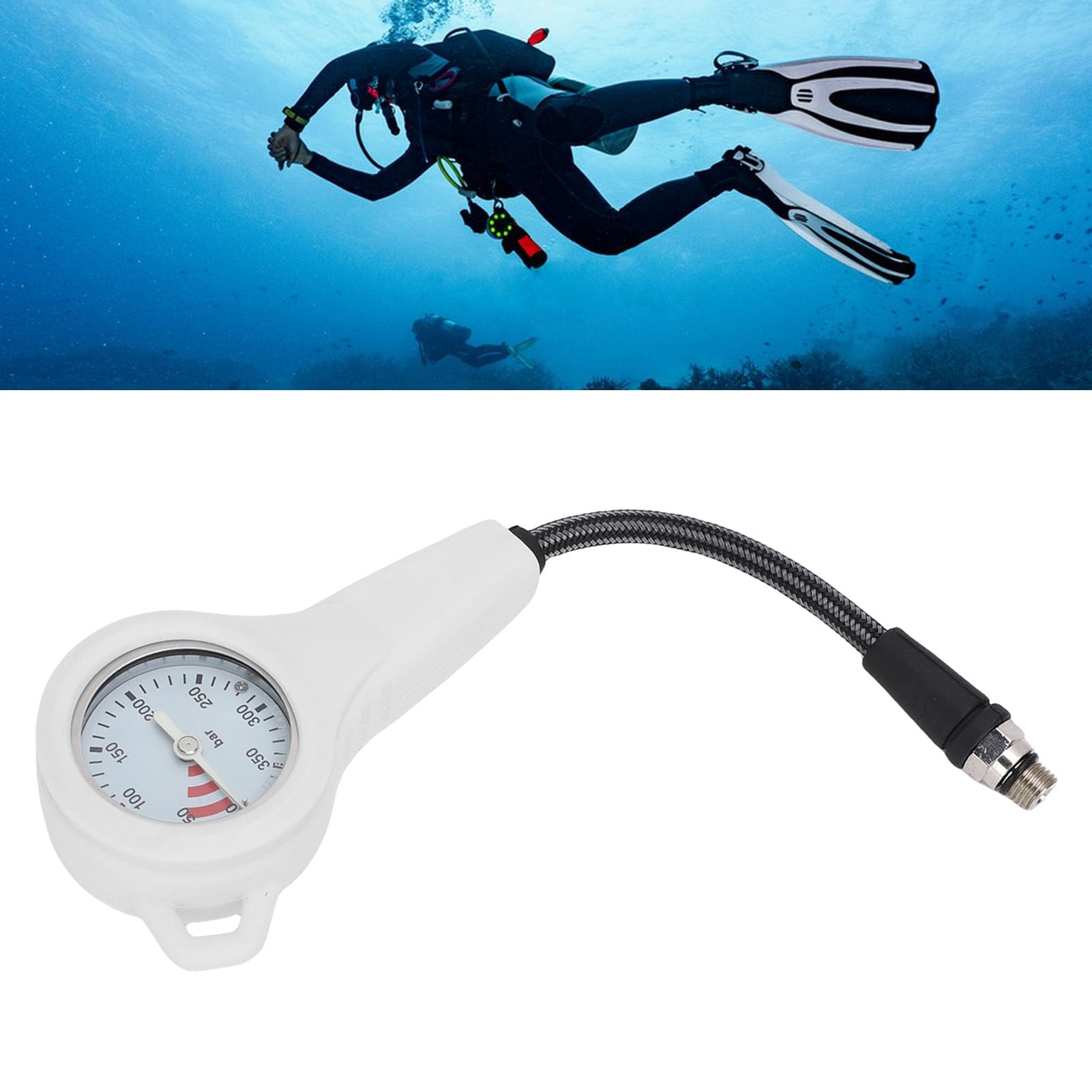 Jiawu Manometro per Immersioni Subacquee Affidabile Bagliore Scuro Strumento per Test della Pressione Sommergibile per Immersioni Subacquee Quadrante Bianco in Fibra di Carbonio per Gli Appassionati