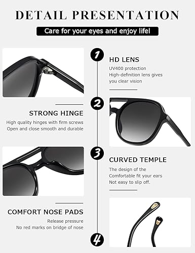 Miniatura 6 de MASDUN Gafas de sol estilo aviador cuadradas retro para mujer y hombre de los años 70, estilo vintage, doble puente