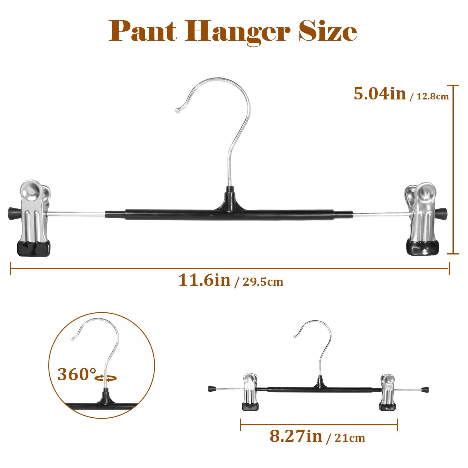Perchas para pantalones, paquete de 20 perchas ajustables para faldas, perchas resistentes que ahorran espacio, gancho giratorio de 360° antideslizante para faldas, calcetines