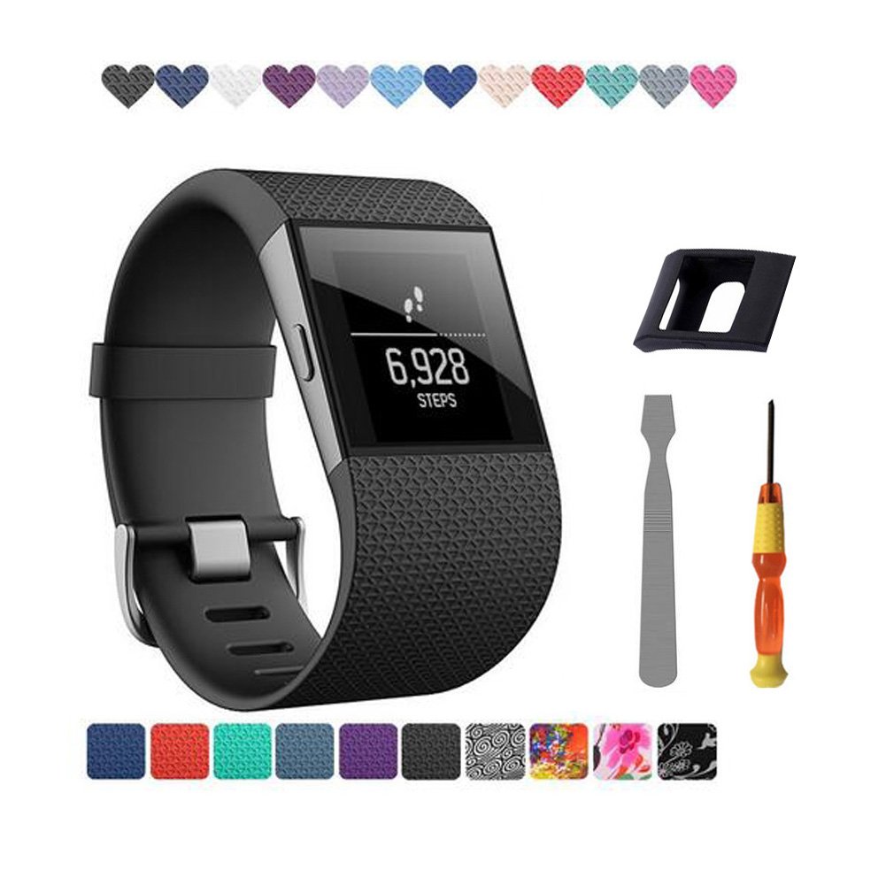 HXTX Fnms Compatible Bands Replacement for Fitbit Surge Band Tracker WatchBand Wrist Band Wristband Silicone Accessories with Tool