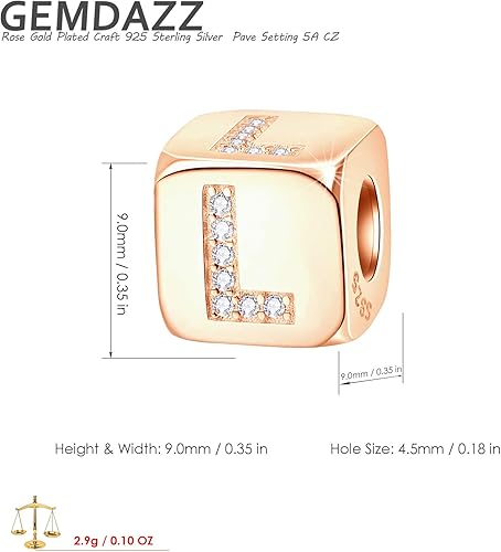 Miniatura 2 de GEMDAZZ Juego de dijes de oro rosa, pulsera de bricolaje, dije de dados de letra L y dije de corona de princesa en plata de ley 925, regalo para