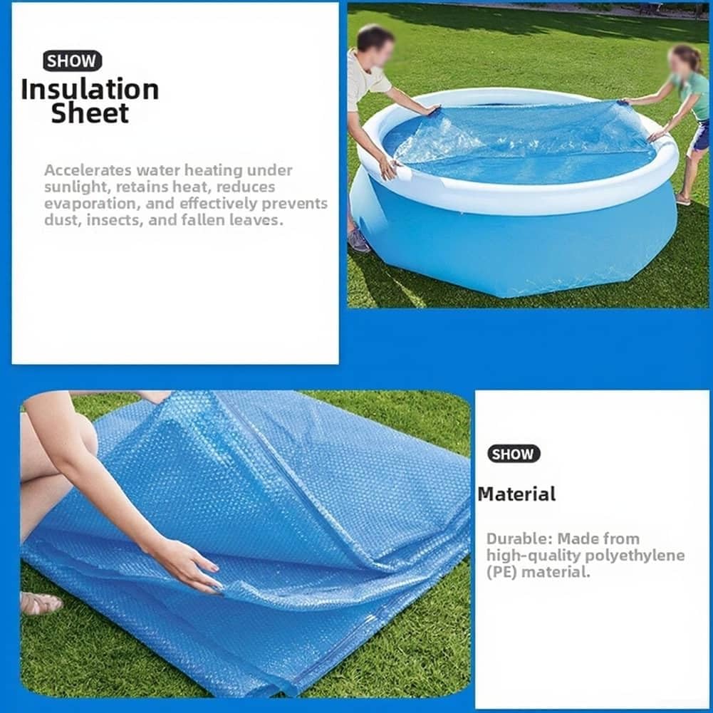 Runde Solar-Poolabdeckung, blau, für oberirdische Pools, Wärmedämmung, Heizdecke, reduziert Verdunstung, hält Wasser warm und sauber, für Outdoor-Schwimmzubehör, 15 Mil(C)