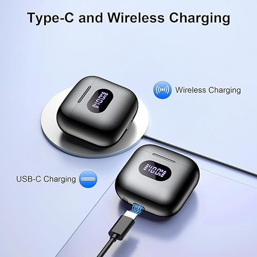 Miniatura 3 de Auriculares inalámbricos, auriculares Bluetooth V5.3, auriculares con batería de 48 horas de larga duración pantalla de alimentación LED, bajo