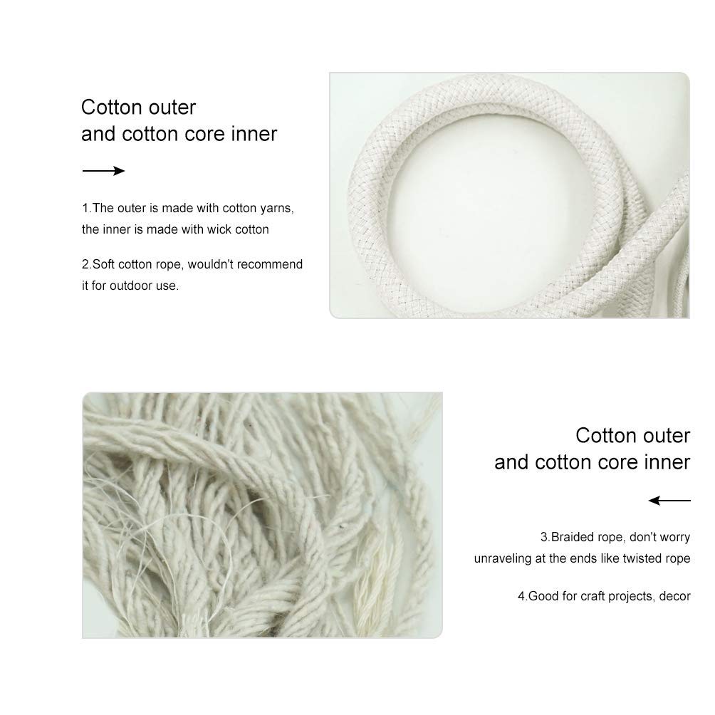 Aoneky Corda in Cotone Intrecciata 10/14/16mm, 30-60M - Corda di Cotone Macramè in Fibre Naturali per Decorazione, Barca, Sport (16mm x30M)