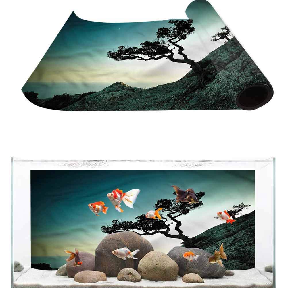 Tubertini Aquarium Background Sticker Tree,Dreamy Tranquil Scenery Rocks PVC Adhesive Decor Paper Sticker L72 X H24 Inch' (3,60 mt)
