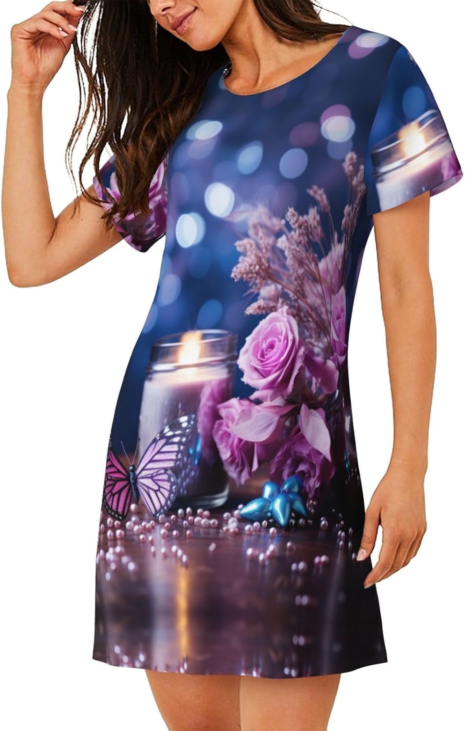 Easter Eggs with Butterfly Print Sleep Shirts for Women Short Sleeve Night Shirts for Sleeping Pullover Nightgown