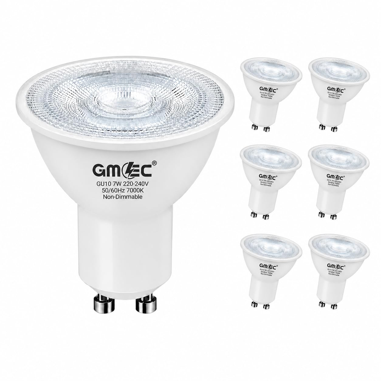 GMEC GU10 LED Bulbs 7W, 680 Lumens, Daylight White 7000K, Pack of 6, Energy Saving Spotlight Light Bulbs, Non-Dimmable GU10 Replacement Lamps