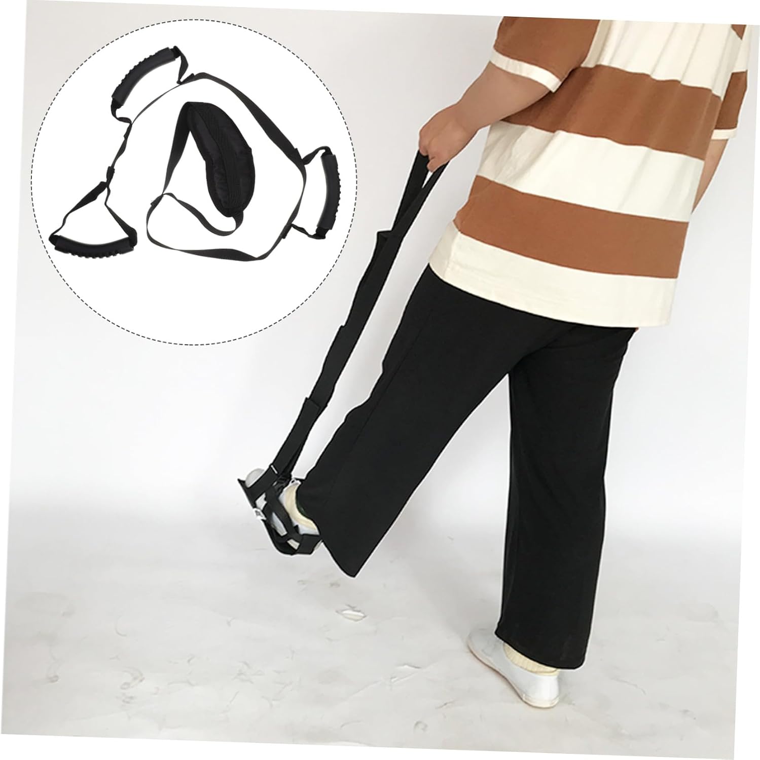 Leg Lift Belt with Rigid Handles Nylon Leg Lifter Strap Disabled Foot Lift Belt for Elderly and Disabled Mobility Assistance