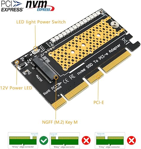 Miniatura 2 de HLT M.2 nvme SSD a PCI-E 4X/8X/16X adaptador con 3528 flash colorido LED