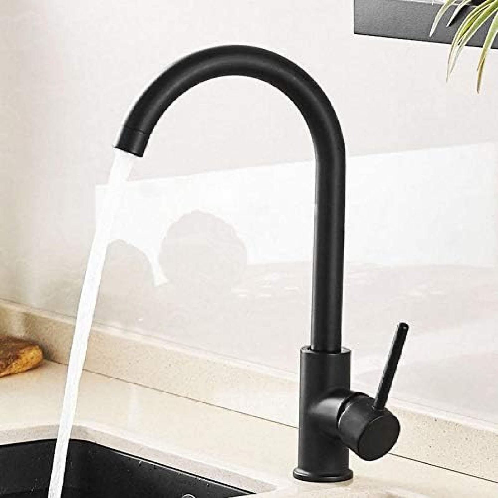 Schwarzer Küchenhahn mit drehbarem Kalt- und Warmwasseranschluss, Messing-Spültischmischer, Kupfer-Küchenarmatur für modernes Wohnen und stilvolle Küchenausstattung