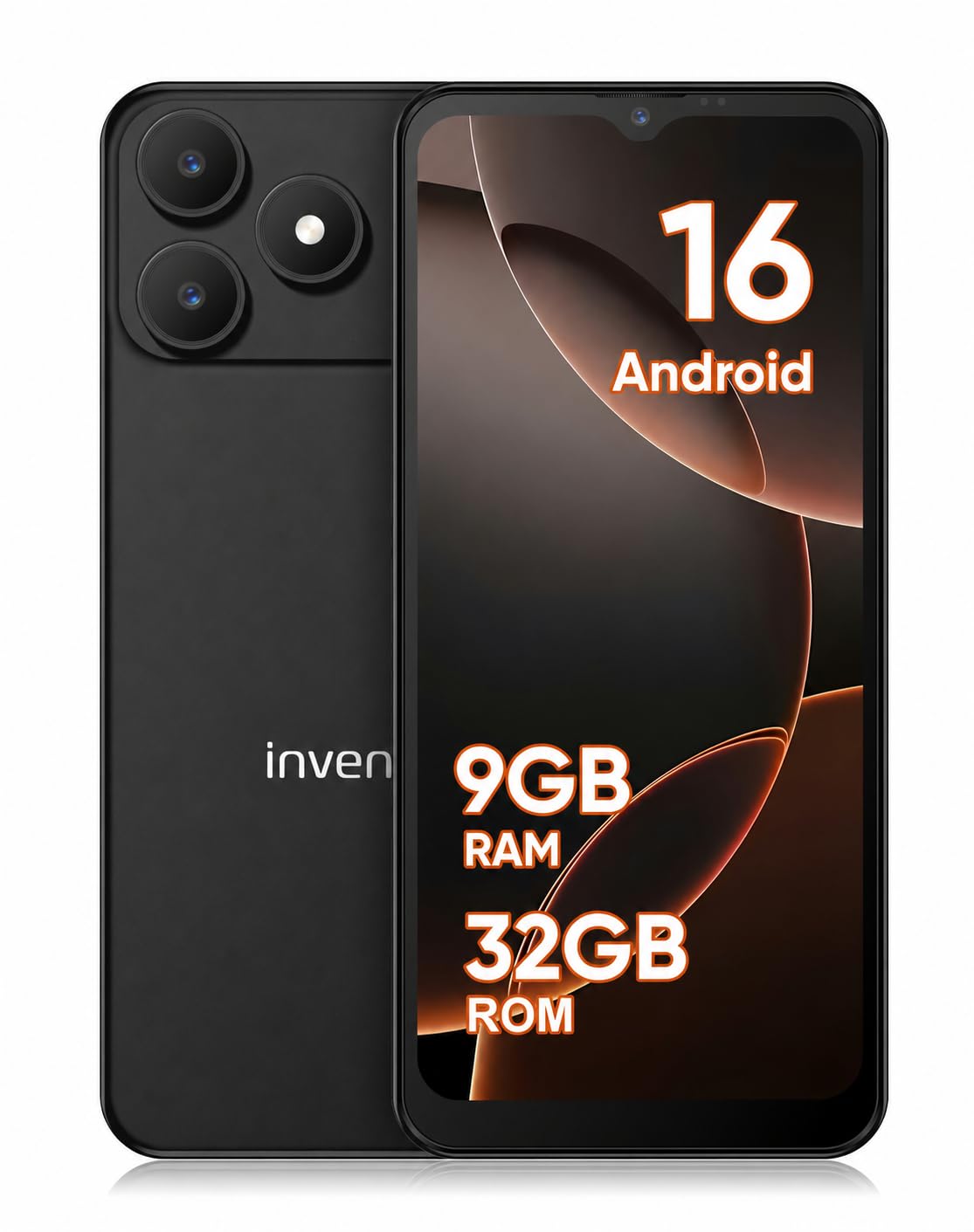 invens Note 15P Smartphone 4G Libre, Móvil Android 16 Go con Pantalla 6,52 Pulgadas, 9GB RAM + 32GB ROM, Dual SIM + TF 256GB, Cámara 16MP+5MP, Face ID, Batería Extraíble 3500mAh, USB-C, Negro