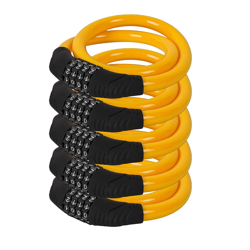 QSPORTPEAKBike Lock 4 Digit Resettable Combination Cable Lock for Bicycle,Wire Cable Lock for Mountain Bike,2.5 ft Long,Orange(5 pcs)