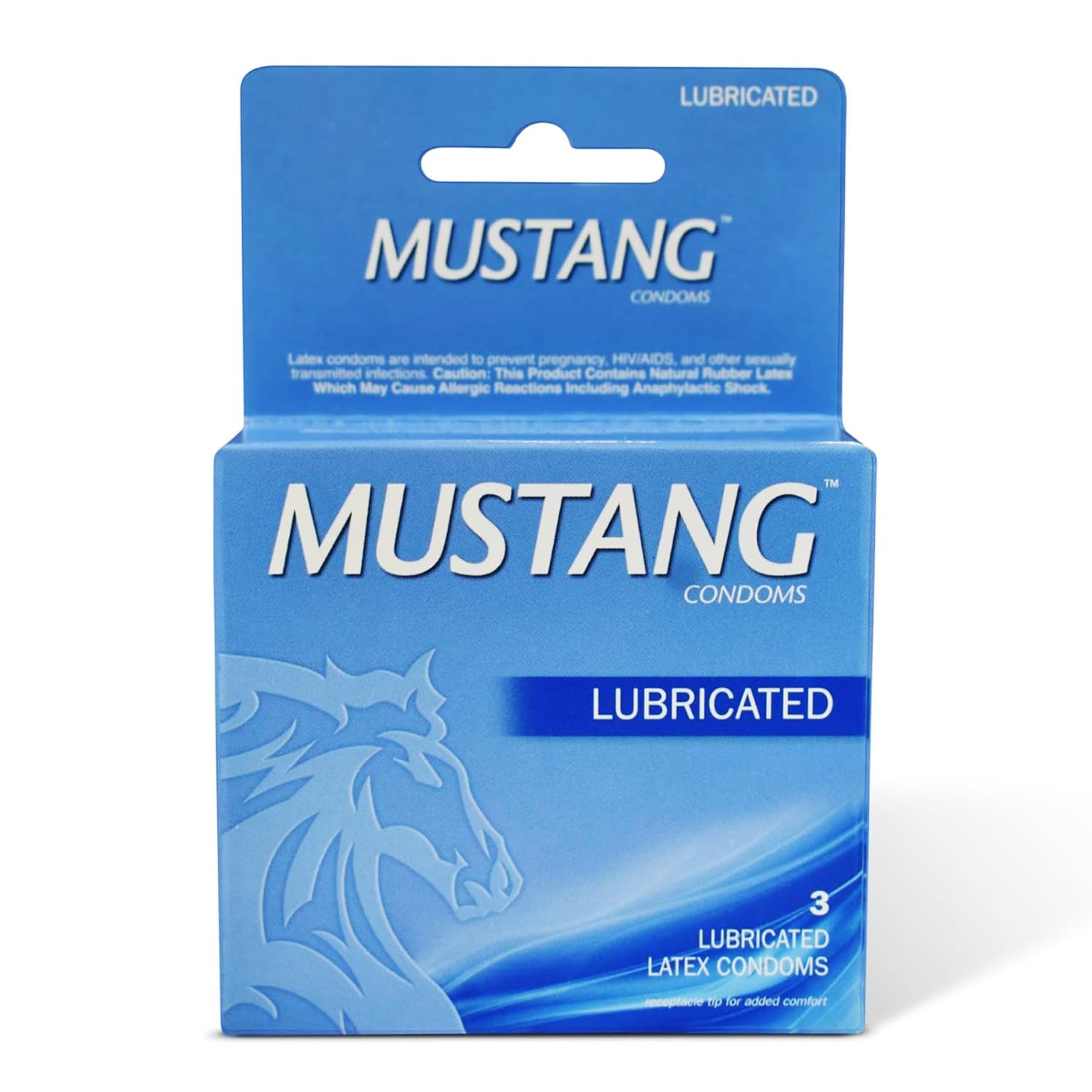 Mustang Lubricated Latex Condoms 3 Count Pack Premium Natural Latex Silky Lubricant Electronically Tested Receptacle Tip