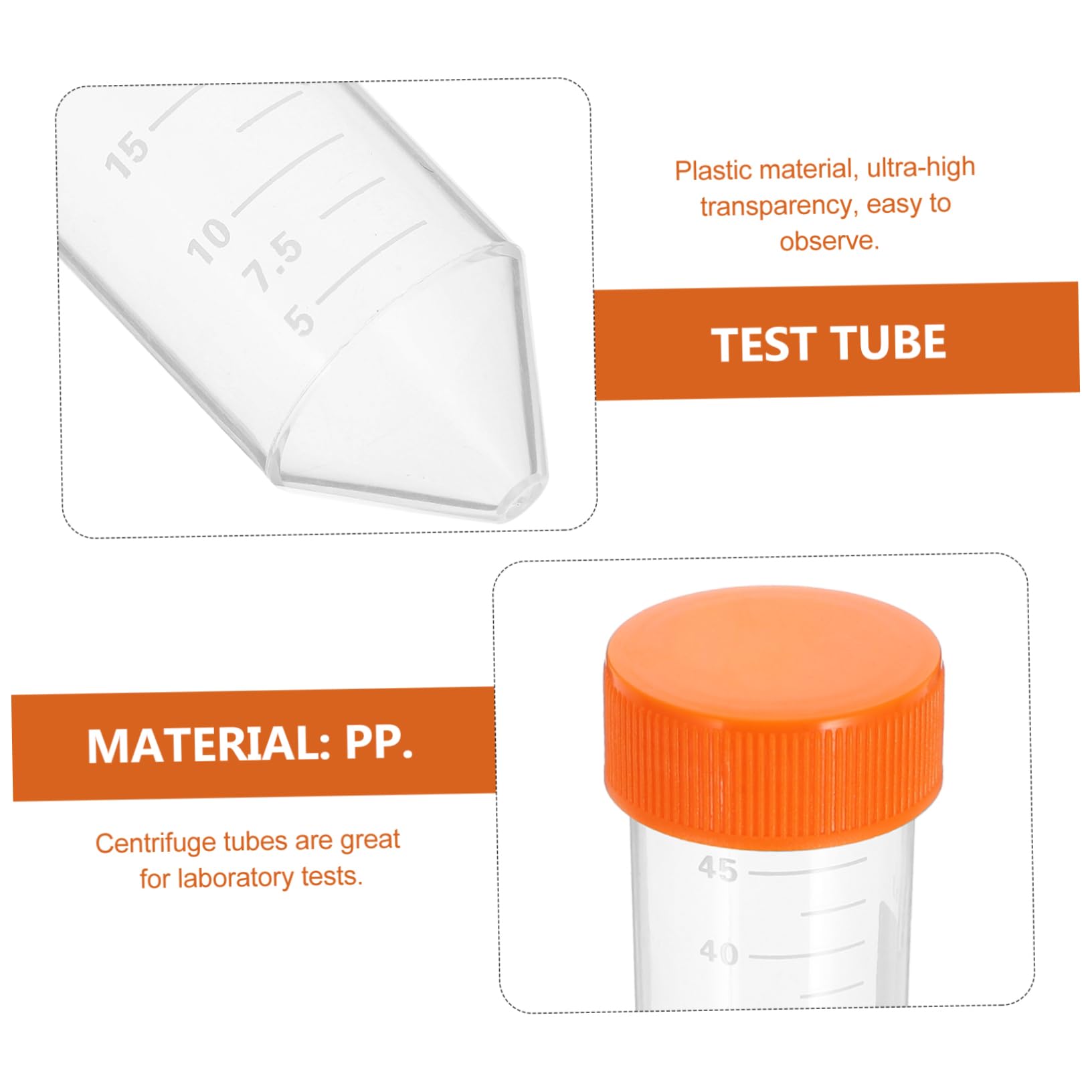 50 pezzi Provette Centrifuga da Confezione da Tubo Graduato con Vite per Test Laboratorio e Campionamento Resistente e Facile da