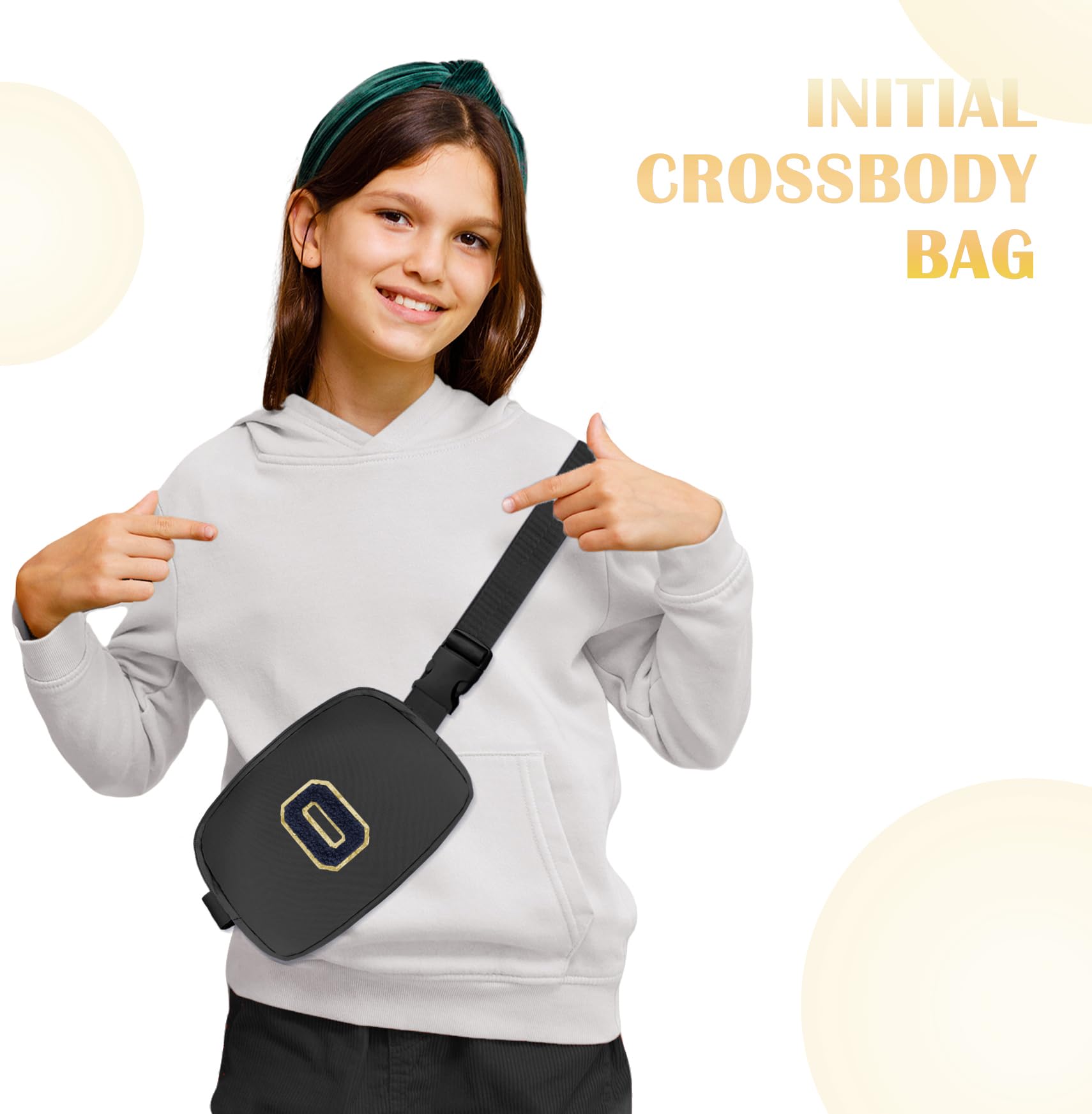 COSHAYSOO Kleine Bauchtasche mit Initialenbuchstaben, verstellbarer Riemen für Damen, Teenager, Mädchen, Reisen, Fitnessstudio, Wandern, Cross-Body, trendige, adrette Tasche, Schwarzes Chenille,