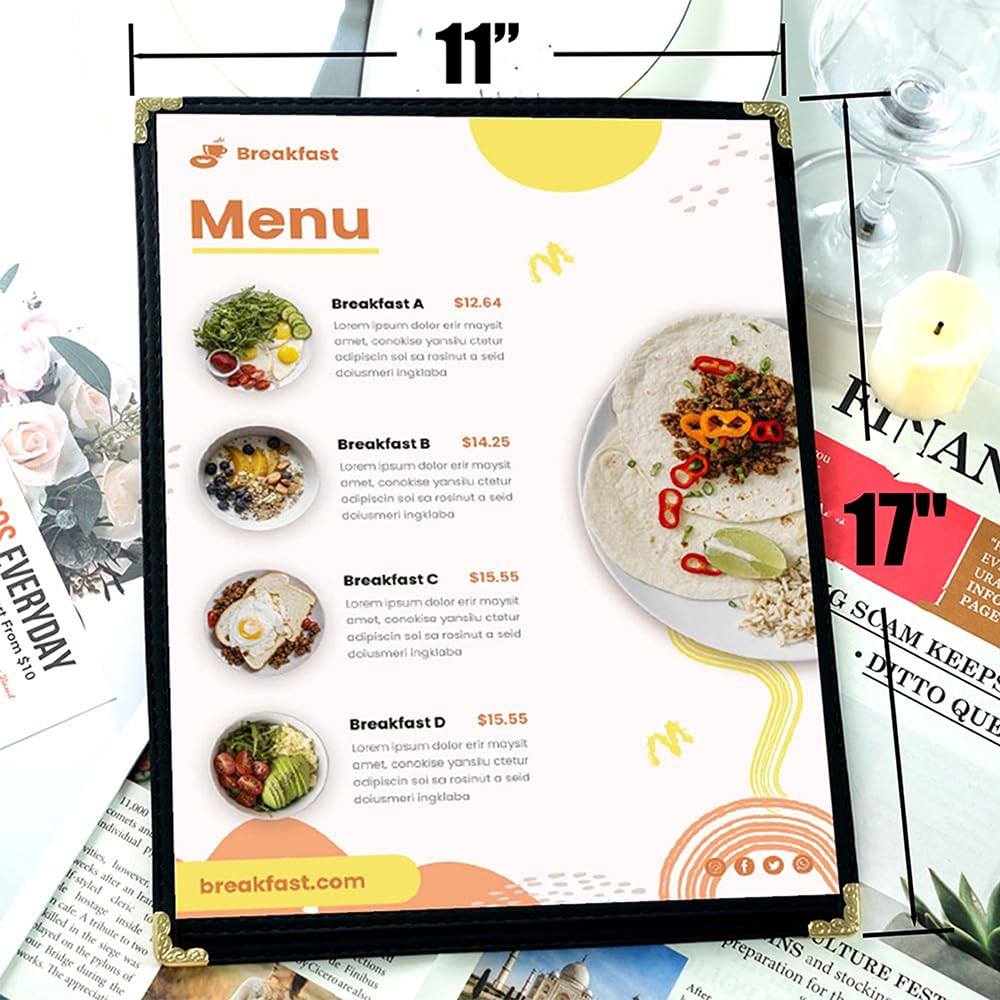 Goodsmart 10 Packs Cafe-Style Menu Covers, 1Page/2Views Standard 11''x 17”Menu Holders, Durable Double-Stitched Edges, Crystal Clear Vinyl Protection, Easy-Insert Design Ideal for Restaurants(10PCS)